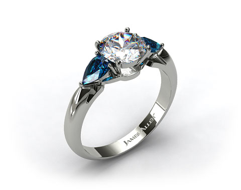 18k White Gold Three Stone Pear Shaped Blue Sapphire Engagement Ring